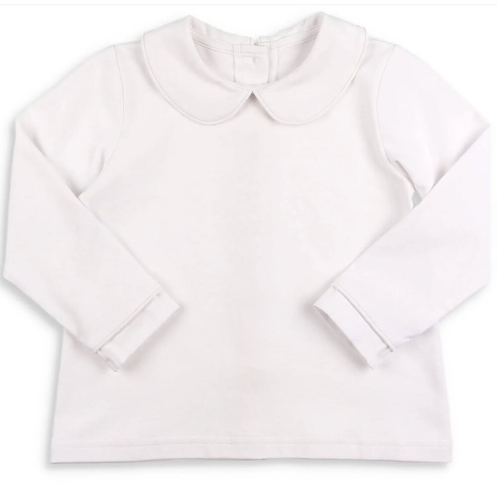 Shrimp and Grits Kids Boys Long Sleeve Peter Pan Collared Shirt White 12M NWT